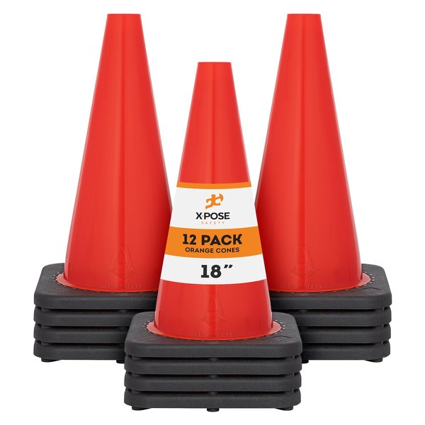 Xpose Safety Traffic Cone, PVC, 18" H, Orange OTC18-12-X